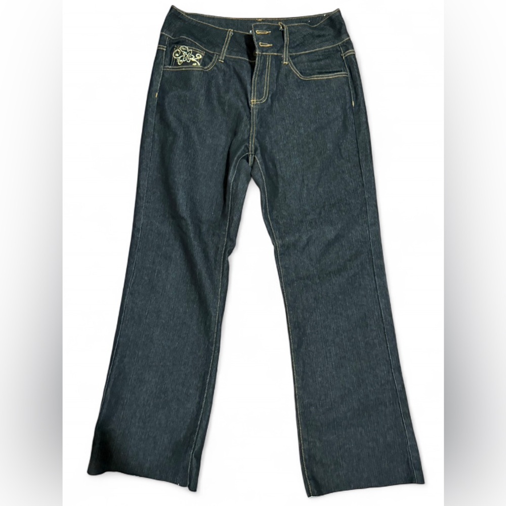 Vintage Y2K Crest Jeans Women’s 13/14 Dark Wash Bootcut Embroidered Floral Denim